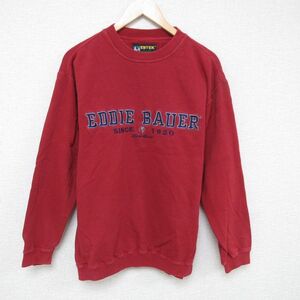 L/古着 エディーバウアー Eddie Bauer 長袖 スウェット メンズ 00s EBTEK ビッグロゴ 刺繍 クルーネック 赤 レッド spe 24oct21 中古 スエ