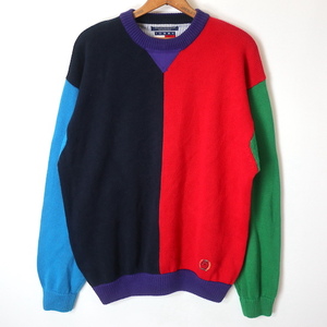 90s TOMMY HILFIGER トミーヒルフィガー クレイジーパターン コットン ニット セーター(メンズ XL)ヴィンテージ