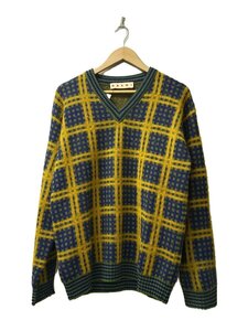 MARNI◆23AW/モヘアVネックニット/セーター(厚手)/48/モヘア/YLW/チェック//