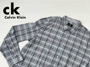 ☆送料無料☆ ck Calvin Klein シーケー カルバンクライン USA直輸入 古着 長袖 チェック シャツ メンズ XL グレー トップス 中古 即決