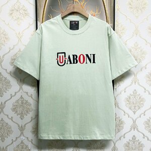 絶賛EU製＆定価2万◆UABONI*Paris*半袖Tシャツ*ユアボニ*パリ発◆エジプト綿 薄手 快適 ソフト ロゴ カットソー スウェット 個性 夏 M/46