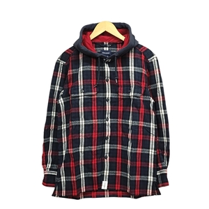 WC639E4 DESCENDANT ディセンダント STONER HOODED LS SHIRT フード付き フランネル チェック 長袖 シャツ サイズ1 ネイビー 厚手 /80