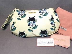 新品 ミュウミュウ ネコ ポーチ miumiu クラッチ 猫 マドラス バッグ イエロー b