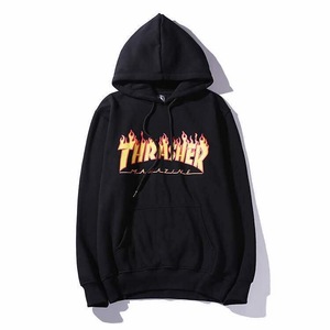 メンズ レディース THRASHER フーディーパーカー プルオーバー ブラック 2XL カジュアル ストリート 人気 スウェット アウター インポート