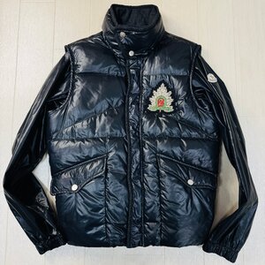 美品/40 M相当★モンクレール/MONCLER×BALENCIAGA 2way ダウンジャケット ベスト ブルゾン 胸袖ワッペン 裏地ウール アウター メンズ 黒