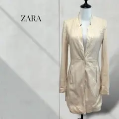 【ZARA/ザラ】 ノーカラーコート アイボリー XS 小さいサイズ ポケット有