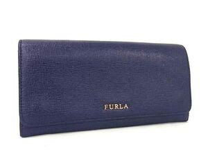 ■美品■ FURLA フルラ バビロン レザー 二つ折り 長財布 ウォレット 小銭入れ 札入れ レディース ネイビー系 DG4738