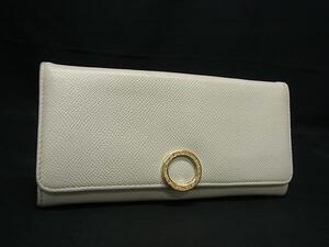 1円 ■美品■ BVLGARI ブルガリブルガリ レザー 二つ折り 長財布 ウォレット 札入れ 小銭入れ レディース アイボリー系 FK2207