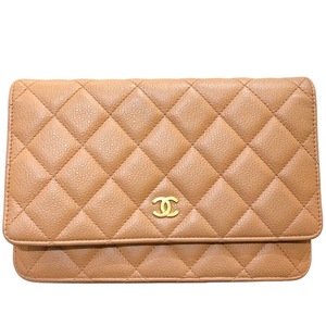 シャネル CHANEL マトラッセ チェーンウォレット A33814 24番台 ベージュ ゴールド金具 キャビアスキン ショルダーバッグ レディース 中古