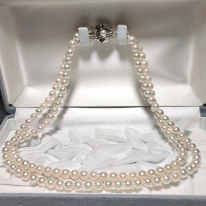 【2連】アコヤ真珠 6.0-6.5mm 42cm ホワイト ネックレス 本真珠 アクセサリー SILVER pearl あこや パール