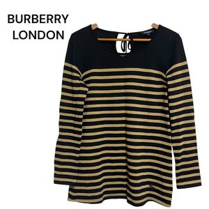 BURBERRY LONDON バーバリーロンドン ニット レディース サイズ1 長袖 ニットソー 毛100% ボーダー柄 ブラック ブラウン カットソー 冬春