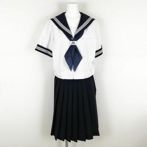 1円 セーラー服 スカート スカーフ 上下3点セット 170A 大きいサイズ 夏物 白3本線 女子 学生服 中学 高校 白 制服 中古 ランクC NA7134