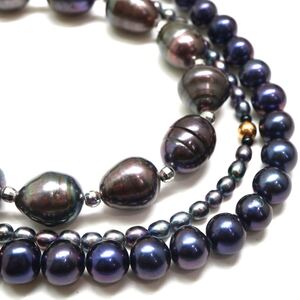 1円〜!!K18あり!!【セット売り】●本真珠ネックレス3本おまとめ●J 約105.9g 約2.5-10.3mm珠 pearl necklace jewelry パール DF6/ B3 