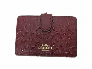 コーチ COACH パテント エナメル 二つ折り財布 ウォレット ロゴ ボルドー ■GY14 レディース