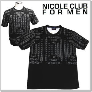 ニコルクラブフォーメン NICOLE CLUB FOR MEN 幾何学模様柄プリント半袖Ｔシャツ 3264-9003-49(BLACK)-46(M) カットソー