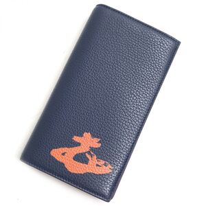 未使用品◆Vivienne Westwood ヴィヴィアンウエストウッド 51050050 オーブ レザーロングウォレット/2つ折り長財布 ネイビー/オレンジ 箱付