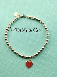 ①新品 正規品 ティファニー tiffany&co. レッド ハートタグビーズブレスレット シルバー ティファニー 箱 巾着 紙袋 ビーズ ハート