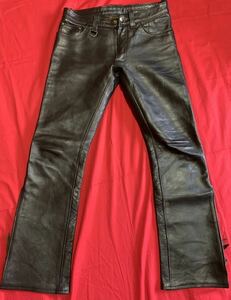 美中古 レア スタンダードモーターサイクル スカルフライトレザーパンツ Size 31 革パン / フォースピード ラングリッツ ハーレー バンソン