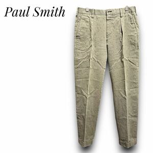 Paul Smith ポールスミス チノパン メンズ M コットン カーキ グリーン 総柄 センタープリーツ ジッパーフライ ワンタック テーパード 秋 