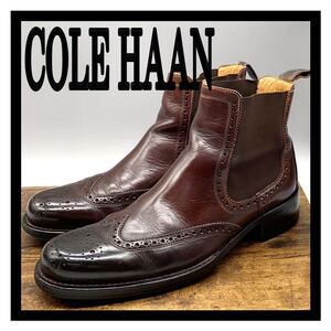 COLE HAAN [コールハーン] サイドゴアブーツ ショートブーツ ウイングチップ メダリオン レザー ブラウン 茶色 US8.5 26.5cm 革靴 シューズ