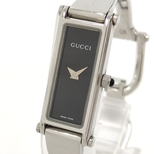 【中古】GUCCI レディース腕時計 バングルウォッチ クオーツ SS ブラック文字盤 1500L