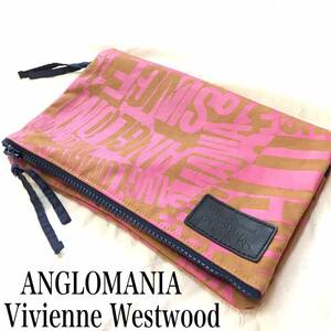 ★ Vivienne Westwood ANGLOMANIA アングロマニア ロゴ ピンク×ブラウン キャンバス セカンドバッグ クラッチバッグ ポーチ ★