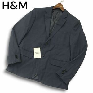 【新品 未使用】 H&M エイチ＆エム 通年 総裏 ストレッチ テーラード ジャケット Sz.50　メンズ ネイビー 大きいサイズ　A4T10506_A#O