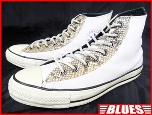 即決★CONVERSE★27cm レザーハイカットスニーカー コンバース メンズ 8.5 白 ホワイト 本皮 パイソンコンビ 本革 オールスター