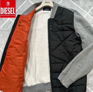 【最高傑作XL】極美品 XL ディーゼル DIESEL キルティング スウェット切替 ジャケット 黒 グレー 裏起毛 ビッグスター加工【漂う高級感】