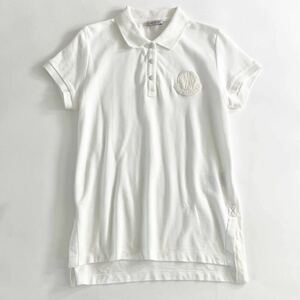 Cg26 MONCLER モンクレール 半袖ポロシャツ カットソー 鹿の子 ロゴワッペン◯ コットン100% オールホワイト Mサイズ レディース 女性用