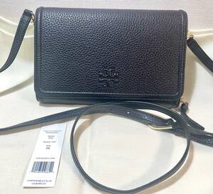 【Aランク】未使用・美品★Tory Burch Thea Flat Wallet Black Leather Crossbody Bag トリバーチ　レザー・クロスボディ・バッグ黒 