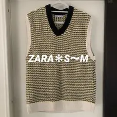 ZARA＊ニットベスト＊ビックシルエット＊オーバーサイズ＊黄色×紺色＊S〜M