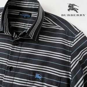 バーバリー ブルー レーベル BURBERRY BLUE LABEL ノバライン 長袖シャツ M スミ黒 ブラック ブルー ホワイト ボーダー柄 メンズ シャツ