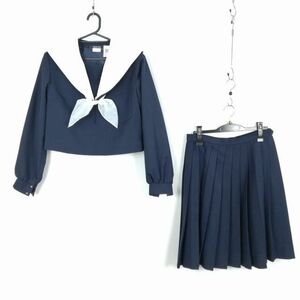 1円 セーラー服 スカート スカーフ 上下3点セット 大きいサイズ 冬物 女子 学生服 中学 高校 紺 制服 中古 ランクC EY1918