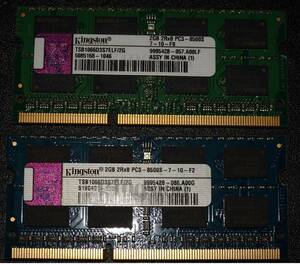 Kingstong製 ノートPC用 DDR3-2GB 2枚（計４GB）完動品