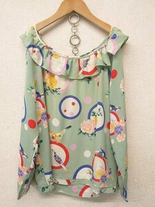 k6903：未使用！CACHAREL（キャシャレル）鳥/フラワープリント シルク絹 ブラウス 36 長袖シャツ ：35