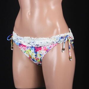 E3881★花柄 かわいい 水着 ボトム ビキニ パンツ レディース Mサイズ スイムショーツ ブルー カラフル 水泳 スイミング プール ビーチ 海