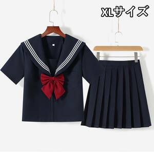 【新品 XL 紺】半袖セーラー服上下セット【本格的な女子高校の制服コスプレ】 503半袖XL