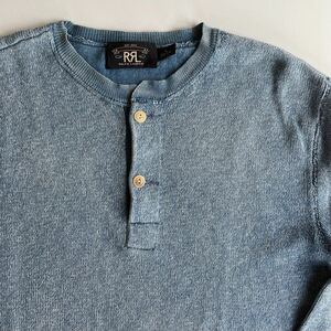 RRL “Indigo Cotton Henry Knit” S インディゴ ヘンリーネック ヘンリー コットン ニット シャツ Ralph Lauren ヴィンテージ