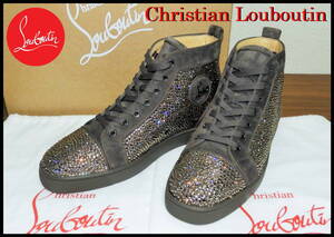 激レア Christian Louboutin ルイススワロ クリスチャンルブタン メンズ 41 1/2 グレー ハイカット スニーカー ベロア 豪華 オールスワロ