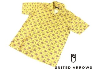 【美品】ヤシの木柄◆UNITED ARROWS ユナイテッド アローズ◆コットン 縮緬(ちりめん)風 半袖開襟シャツ / アロハ