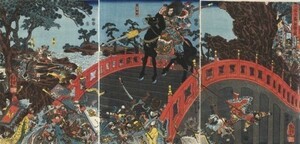 【フルサイズ版】三国志 張飛 「三国志長坂橋ノ図」 歌川国芳 1852年 壁紙ポスター 特大1206×576mm はがせるシール式 005S1