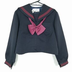 1円 セーラー服 リボン 上着 大きいサイズ カンコー 冬物 赤3本線 女子 学生服 中学 高校 紺 制服 中古 ランクC NA8892