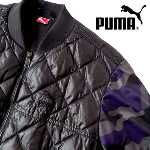 (美品) プーマ PUMA キルティング カモフラ 中綿ジャケット L ブラック パープル ジャケット