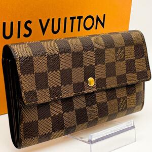 【極美品】ルイヴィトン LOUIS VUITTON ダミエ エベヌ ポルトフォイユ サラ 長財布 N2 茶色 二つ折り財布 ブラウン メンズ レディース