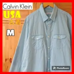 USA 古着 CK Calvin Klein 長袖 シャツ ライトブルー M