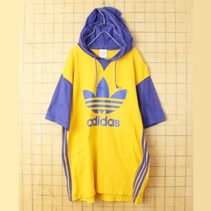 90s 00s USA adidas アディダス トレフォイルロゴ プリント 半袖 Tシャツ イエロー メンズL相当 パーカー フーディー アメリカ古着