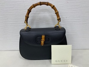 ☆1円スタート☆ グッチ バンブー レザー ハンドバッグ ブラック 000.2046.0188 GUCCI レディース　◆27181