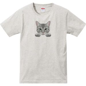 猫の顔・クラシックタビー（アメショ）/半袖Ｔシャツ/メンズM/杢・新品・メール便 送料無料