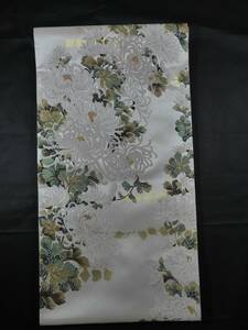 袋帯　未仕立て新品　西陣織最高級袋帯　浅山織物　真珠本金箔唐織　花遊　乱菊　白地　正絹　お仕立て代込み　送料無料